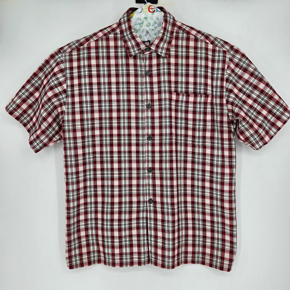Yago Shirt Mens 2XL Button Up Red Gray Plaid Short Sleeve Casual‎